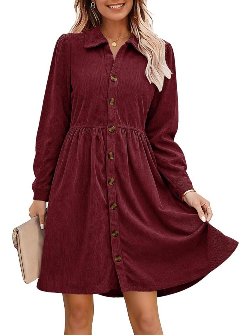 Chic Women's Corduroy Button Down Tiered Short Dress - Perfect for Fall Style